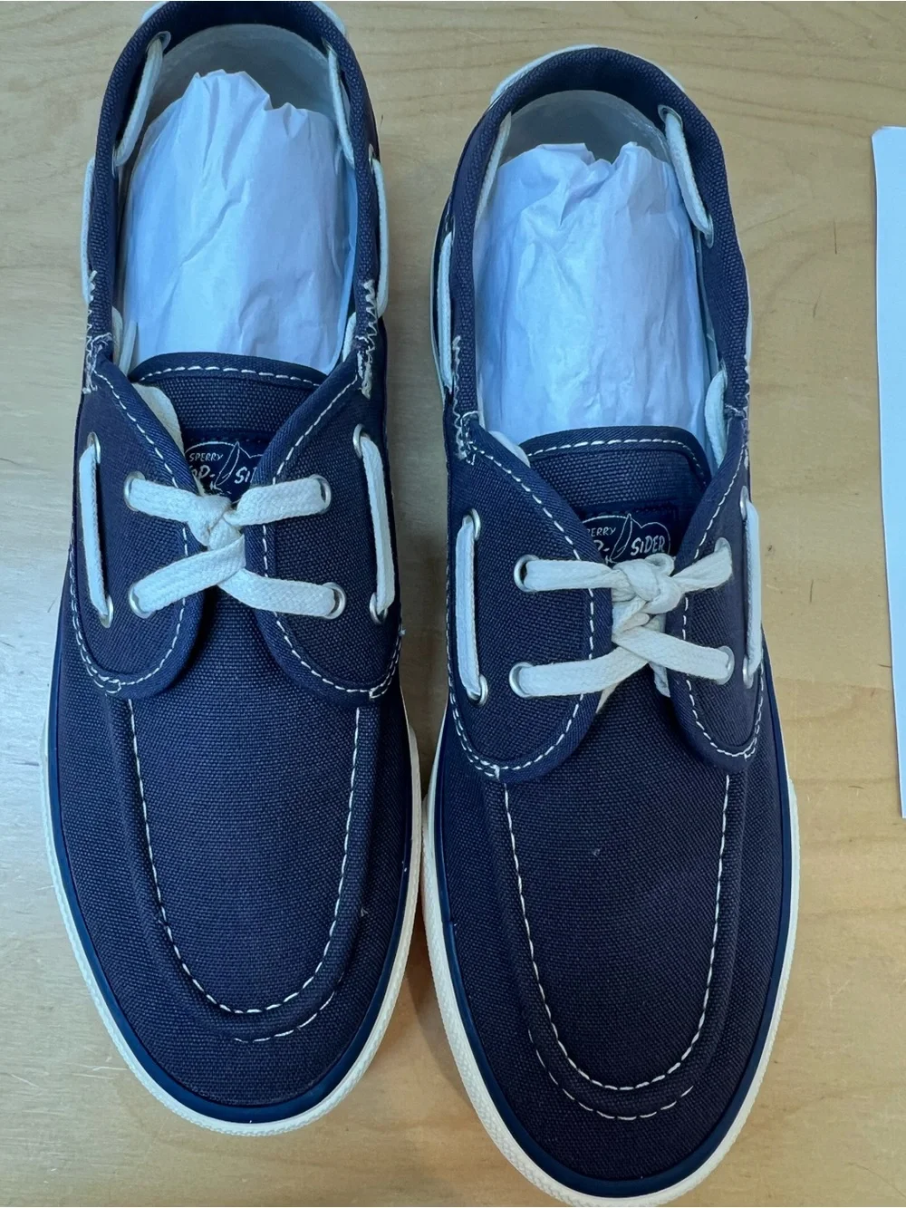 Sperry Boat Shoes Navy Canvas & White Lace